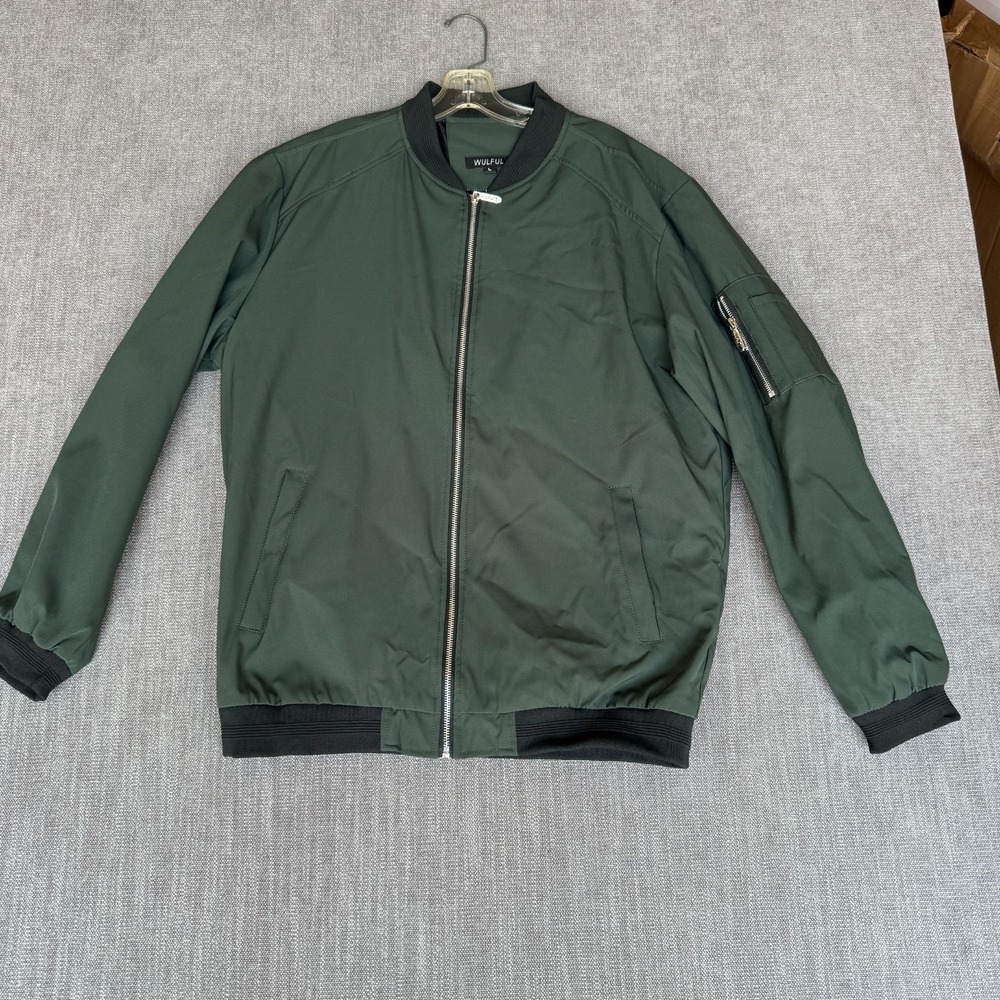 Wulful Men's Dark Green Bomber Jacket Lightweight Flight Utility MA-1 Coat Large
